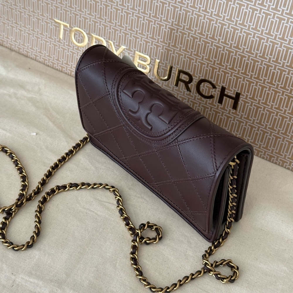 448! New TORY BURCHFLEMING SOFT CHAIN WALLET Color ALBAROSSA - Picture 3 of 12
